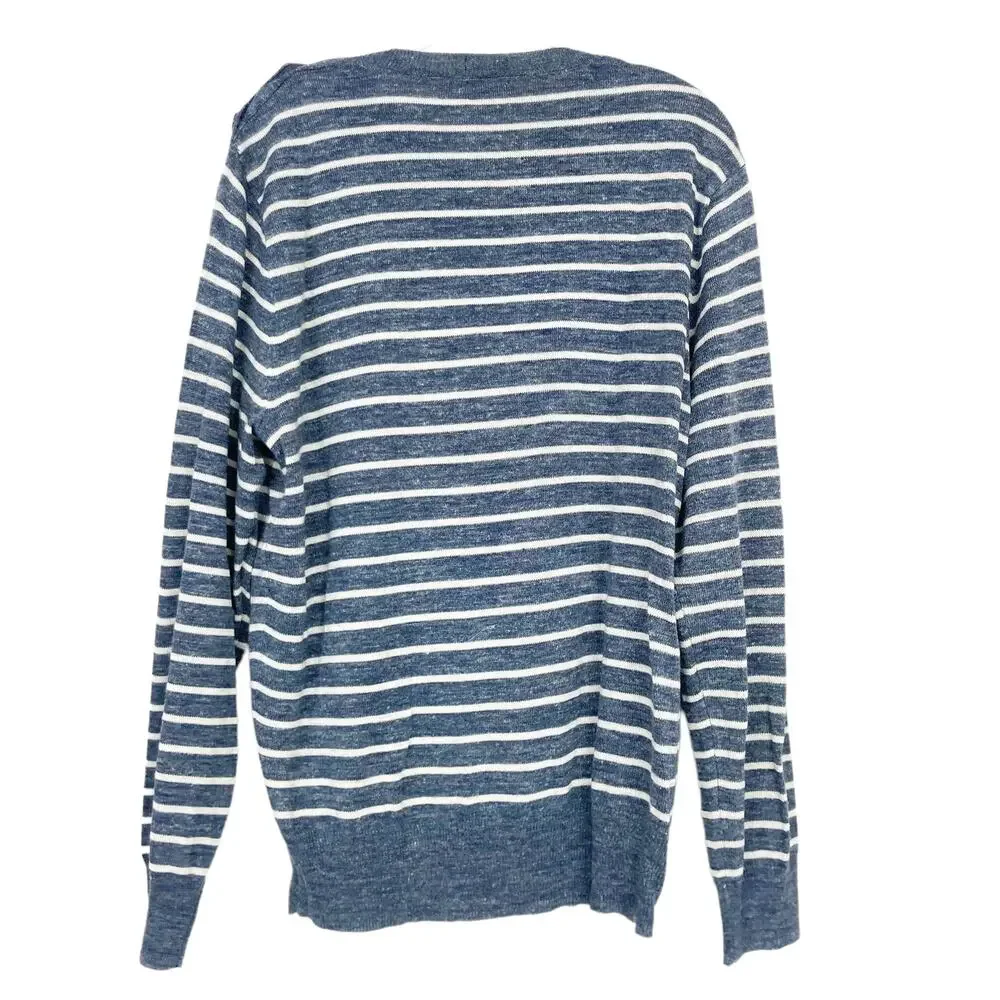 J. Crew Blue White Striped Wool Blend Slim Fit Sweater Sz XL